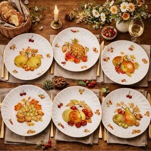 Fruit and Nut Design Porcelain Dinner Plates Set Vintage Old Nuremberg Germany